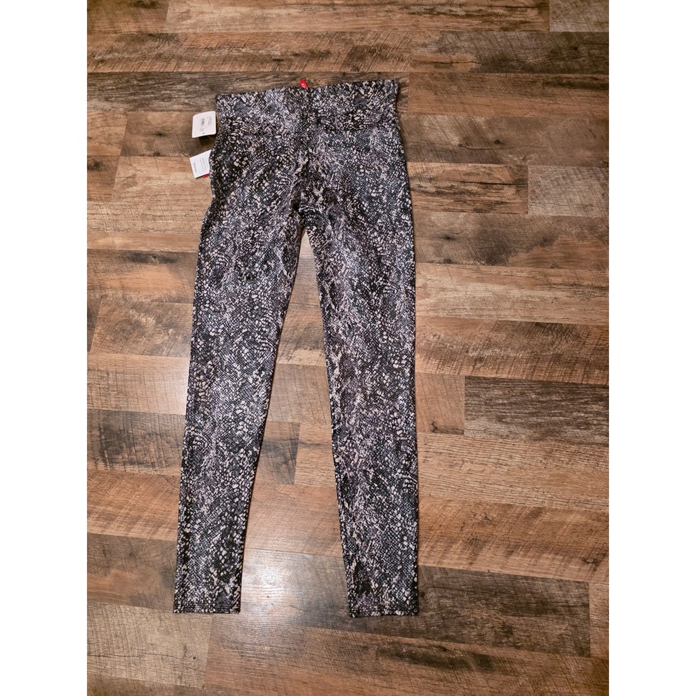 Spanx Faux Leather Snakeskin Leggings Grey Black High Waist Large NWT